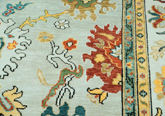 LoomBloom 9x12 Oriental Area Rug in Mint Arts & Crafts Oushak Wool Hand Knotted