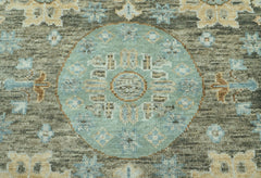 LoomBloom 9x12 Oriental Area Rug in Green Traditional Oushak Wool Hand Knotted
