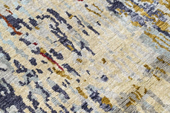 Blue, Beige 2'5''x9'8'' Tibetan Sherpa Hand Knotted Wool Oriental Area Rug