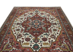 10x14 Rust, Ivory, Gold Color Hand Knotted Oushak Wool Oriental Rug