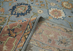 10x14 Blue, Peach, Lime Color Hand Knotted Oushak Wool Arts and Crafts Oriental Rug