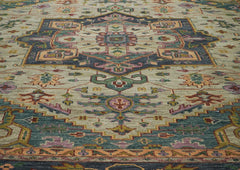 12x15 Mint, Blue, Aqua Color Hand Knotted Oushak Wool Oriental Rug