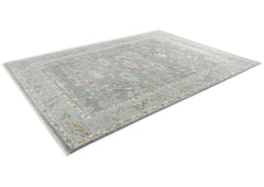 10x14 Gray, Slate, Rose Color Hand Knotted Oushak Wool Transitional Oriental Rug
