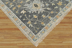 8x10 Graphite, Beige, Gold Color Hand Knotted Oushak Wool Traditional Oriental Rug