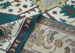 12x15 Teal, Ivory, Rust Color Hand Knotted Oushak Wool Oriental Rug