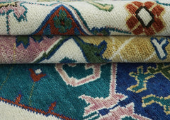 12x15 Teal, Ivory, Rust Color Hand Knotted Oushak Wool Oriental Rug