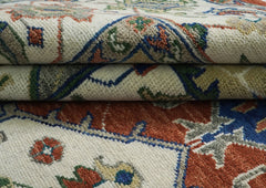 12x15 Burnt Orange, Ivory, Navy Color Hand Knotted Oushak Wool Oriental Rug