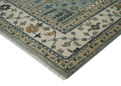 12x15 Seledon, Beige, Brown Color Hand Knotted Oushak Wool Transitional Oriental Rug