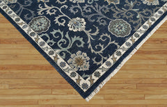 9x12 Blue, Ivory, Aqua Color Hand Knotted Oushak Wool Transitional Oriental Rug