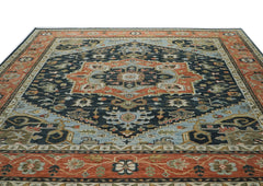 12x15 Blue, Burnt Orange, Ivory Color Hand Knotted Oushak Wool Oriental Rug