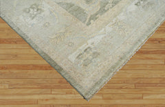 8x10 Olive Green, Beige Taupe Color Hand Knotted Oushak Wool Traditional Oriental Rug