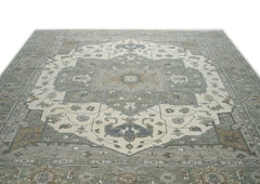 12x15 Gray, Ivory, Taupe Color Hand Knotted Oushak Wool Oriental Rug
