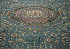 12x15 Blue, Rose, Green Color Hand Knotted Oushak Wool Traditional Oriental Rug