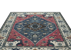 9x12 Pink, Blue, Ivory Color Hand Knotted Oushak Wool Traditional Oriental Rug