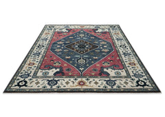 9x12 Pink, Blue, Ivory Color Hand Knotted Oushak Wool Traditional Oriental Rug