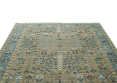 9x12 Beige, Tan, Aqua Color Hand Knotted Oushak Wool Transitional Oriental Rug