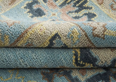 9x12 Blue, Beige, Light Gold Color Hand Knotted Oushak Wool Arts and Crafts Oriental Rug