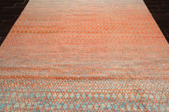 8x10 Orange, Blue, Beige Color Hand Knotted Grass 100% Wool Modern Oriental Rug
