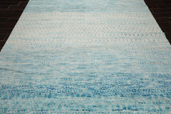 8x10 Ivory, Aqua, Color Hand Knotted Grass 100% Wool Modern Oriental Rug