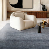 Multi Size Blue, White Hand Knotted Wool and Silk Modern & Contemporary Oriental Area Rug