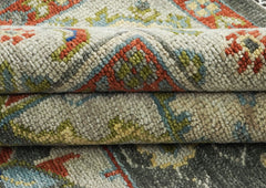 9x12 Gray, Burnt Orange, Lime Color Hand Knotted Oushak Wool Oriental Rug