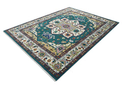 9x12 Teal, Ivory, Green Color Hand Knotted Oushak Wool Oriental Rug