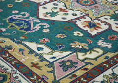 9x12 Teal, Ivory, Green Color Hand Knotted Oushak Wool Oriental Rug