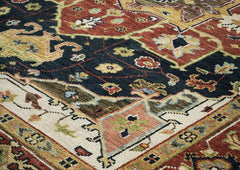9x12 Blue, Burnt Orange, Ivory Color Hand Knotted Oushak Wool Oriental Rug