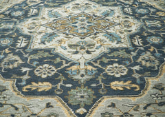 9x12 Blue, Gray, Slate Color Hand Knotted Oushak Wool Oriental Rug