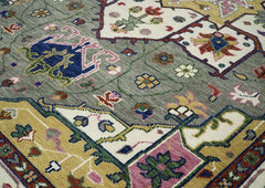 10x14 Ivory, Gray, Rust Color Hand Knotted Oushak Wool Oriental Rug