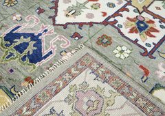 10x14 Ivory, Gray, Rust Color Hand Knotted Oushak Wool Oriental Rug