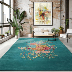 Multi Sizes LoomBloom Floral Chinese Art Deco New Zealand Wool Hand Tufted Turquoise Oriental Area Rug