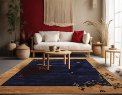 Multi Size Vase Navy Area Rug by LoomBloom Hand Tufted Transitional Chinese Art Deco in New Zealand Wool
