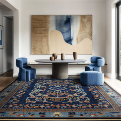 Multi Size Patterned Navy Area Rug by LoomBloom Hand Tufted Transitional Chinese Art Deco in New Zealand Wool