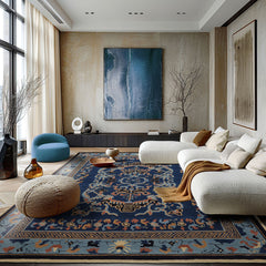 Multi Size Patterned Navy Area Rug by LoomBloom Hand Tufted Transitional Chinese Art Deco in New Zealand Wool
