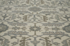 9x12 Beige, Ivory, Gray Color Hand Knotted Oushak Wool Transitional Oriental Rug