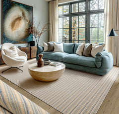 Striped Ivory Area Rug LoomBloom Hand Woven Contemporary 100% New Zealand Wool Oriental