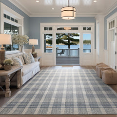 Multi Size Ivory Wool Flatweave Contemporary Rug by LoomBloom Plaid Hand Woven Oriental Style