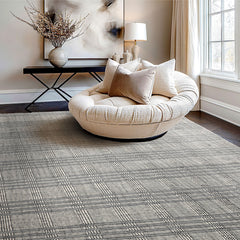 Multi Size Ivory Wool Plaid Flatweave Modern Rug by LoomBloom Hand Woven Oriental Style