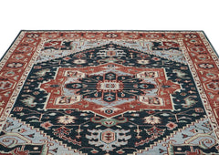9x12 Blue, Slate, Burnt Orange Color Hand Knotted Oushak Wool Oriental Rug