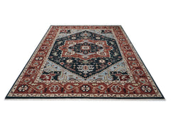 9x12 Blue, Slate, Burnt Orange Color Hand Knotted Oushak Wool Oriental Rug