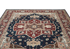 9x12 Blue, Rust, Ivory Color Hand Knotted Oushak Wool Oriental Rug