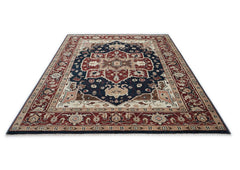 9x12 Blue, Rust, Ivory Color Hand Knotted Oushak Wool Oriental Rug