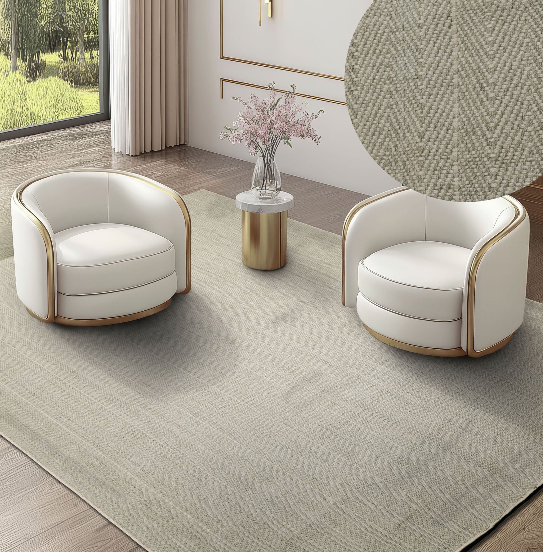 Multi Size Sage Ivory Color Hand Loomed Flatweave Wool Modern Oriental Rug