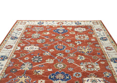 9x12 Burnt Orange, Ivory, Navy Color Hand Knotted Oushak Wool Arts and Crafts Oriental Rug