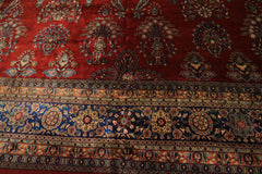 Runner Rusty Red, Navy, Mint Color Hand Knotted Sarouk New Zealand Wool Traditional Oriental Rug