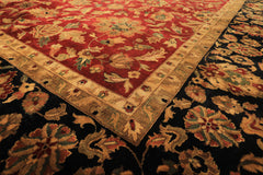 12x18 Burgundy, Black, Green Color Hand Knotted Agra New Zealand Wool Traditional Oriental Rug