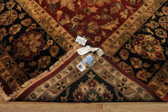 12x18 Burgundy, Black, Green Color Hand Knotted Agra New Zealand Wool Traditional Oriental Rug