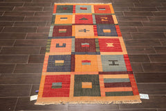 4x6 Rust, Gold, Green Color Hand Woven All-Over 100% Wool Contemporary Oriental Rug