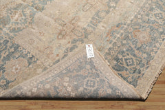 8x10 Hand Knotted Oriental Rug in Distressed Wool and Silk with Beige and Aqua Colors